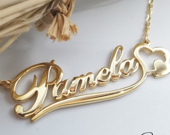 Name Necklace - Gold Name Necklace - Solid gold Name Necklace - Personalized Necklace  - Gift for her - 14 k gold