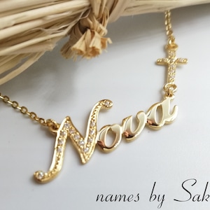 Godmother necklace,Solid gold 14k name necklace, Greek name necklace, Personalized necklace, Name necklace