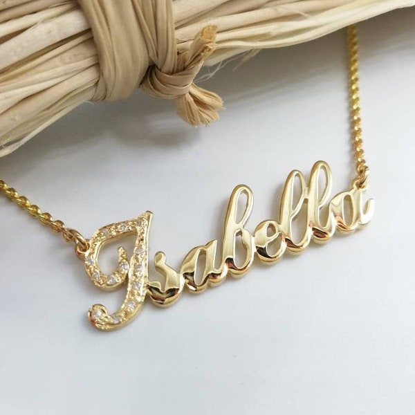 Name Necklace - Greek Name Necklace - Solid gold Name Necklace - Personalized Necklace  - Gift for her - 14 k gold -