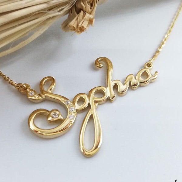 Name Necklace - Gold Name Necklace - Solid gold Name Necklace - Personalized Necklace - 14 k gold -