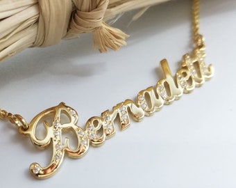 Name Necklace - Greek Name Necklace - Solid gold Name Necklace - Personalized Necklace - Gift for her - 14 k gold -
