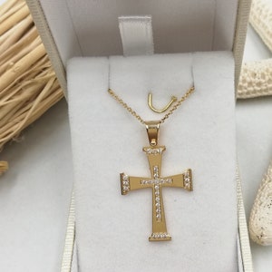 14k Solid Gold Cross.Baptism gold cross.Cross for girl.Swarovski stone Gold Cross.Christian cross pendant.Gold cross necklace