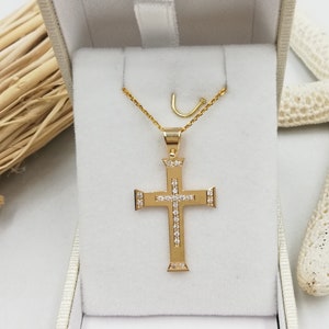 14k Solid Gold Cross.Baptism gold cross.Cross for girl.Swarovski stone Gold Cross.Christian cross pendant.Gold cross necklace