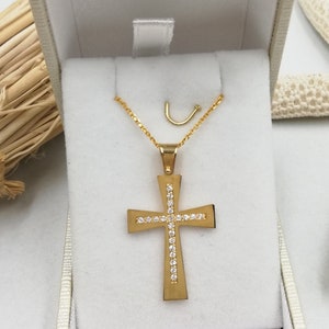 14k Solid Gold Cross.Baptism gold cross.Cross for girl.Swarovski stone Gold Cross.Christian cross pendant.Gold cross necklace