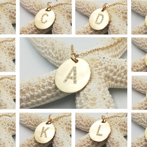 Diamond Initial Disc Pendants 14k solid Gold Letters A-Z- Diamond monograms-Personalized A-Z Initial Letters Disc Necklace  - Valentines day