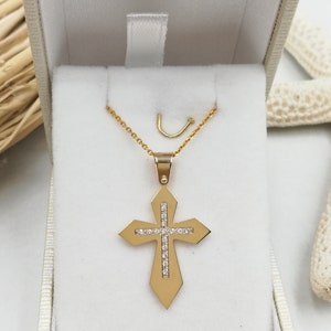 14k Solid Gold Cross.Baptism gold cross.Cross for girl.Swarovski stone Gold Cross.Christian cross pendant.Gold cross necklace