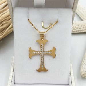 14k Solid Gold Cross.Baptism gold cross.Cross for girl.Swarovski stone Gold Cross.Christian cross pendant.Gold cross necklace