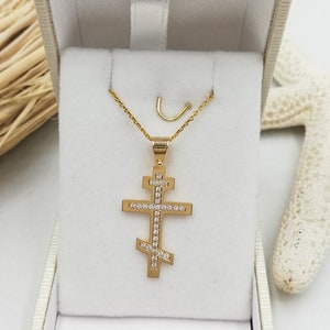 14k Solid Gold Cross.Baptism gold cross.Cross for girl.Swarovski stone Gold Cross.Christian cross pendant.Gold cross necklace