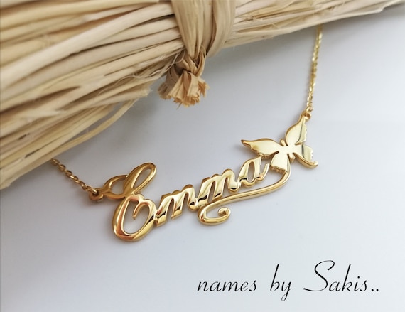 Name Necklace Gold Name Necklace Solid Gold Name Necklace
