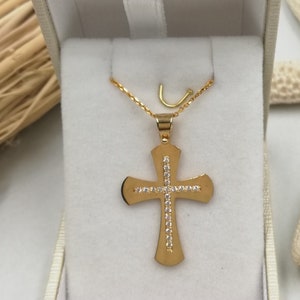 14k Solid Gold Cross.Baptism gold cross.Cross for girl.Swarovski stone Gold Cross.Christian cross pendant.Gold cross necklace