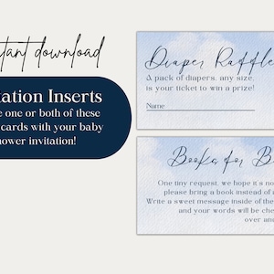 DOWNLOAD Diaper Raffle, Books for Baby, Invitation Inserts, Cloud Nine Baby Shower, Digital Download