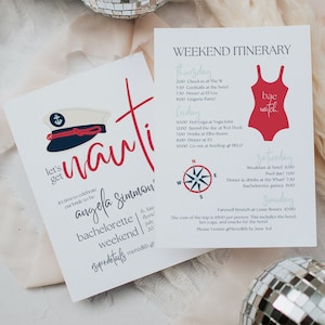 EDITABLE Let&#39;s Get Nauti Bachelorette Invitation and Itinerary, Digital Download, Canva Edit