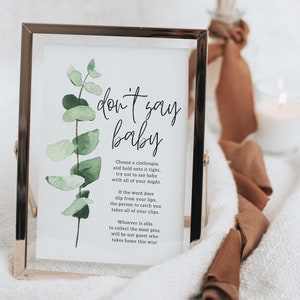 DOWNLOAD Don&#39;t Say Baby, Baby Shower Game, Eucalyptus Baby Shower, Digital Download