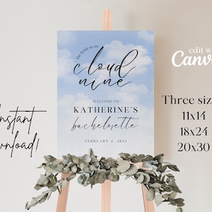 EDITABLE On Cloud Nine Baby Shower Sign, Three Sizes, Digital Download, Canva Edit, Printable