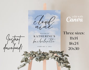 EDITABLE On Cloud Nine Baby Shower Sign, Three Sizes, Digital Download, Canva Edit, Printable