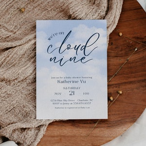 EDITABLE On Cloud Nine Baby Shower Invitation, Digital Download, Canva Edit