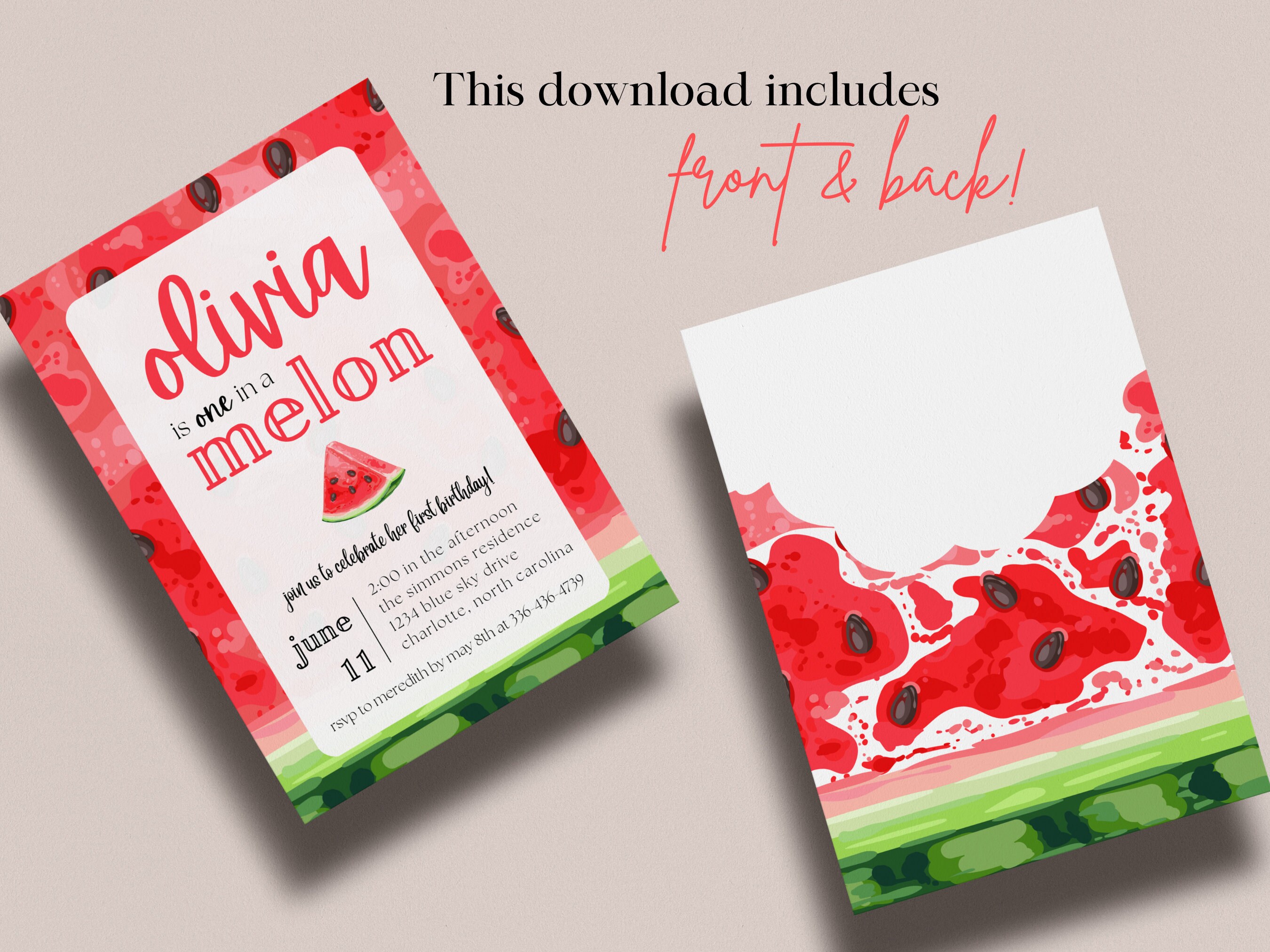 EDITABLE One in a Melon - Birthday Party Invitation, Watermelon Theme ...