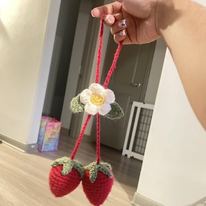 Crochet Strawberry Car Charm