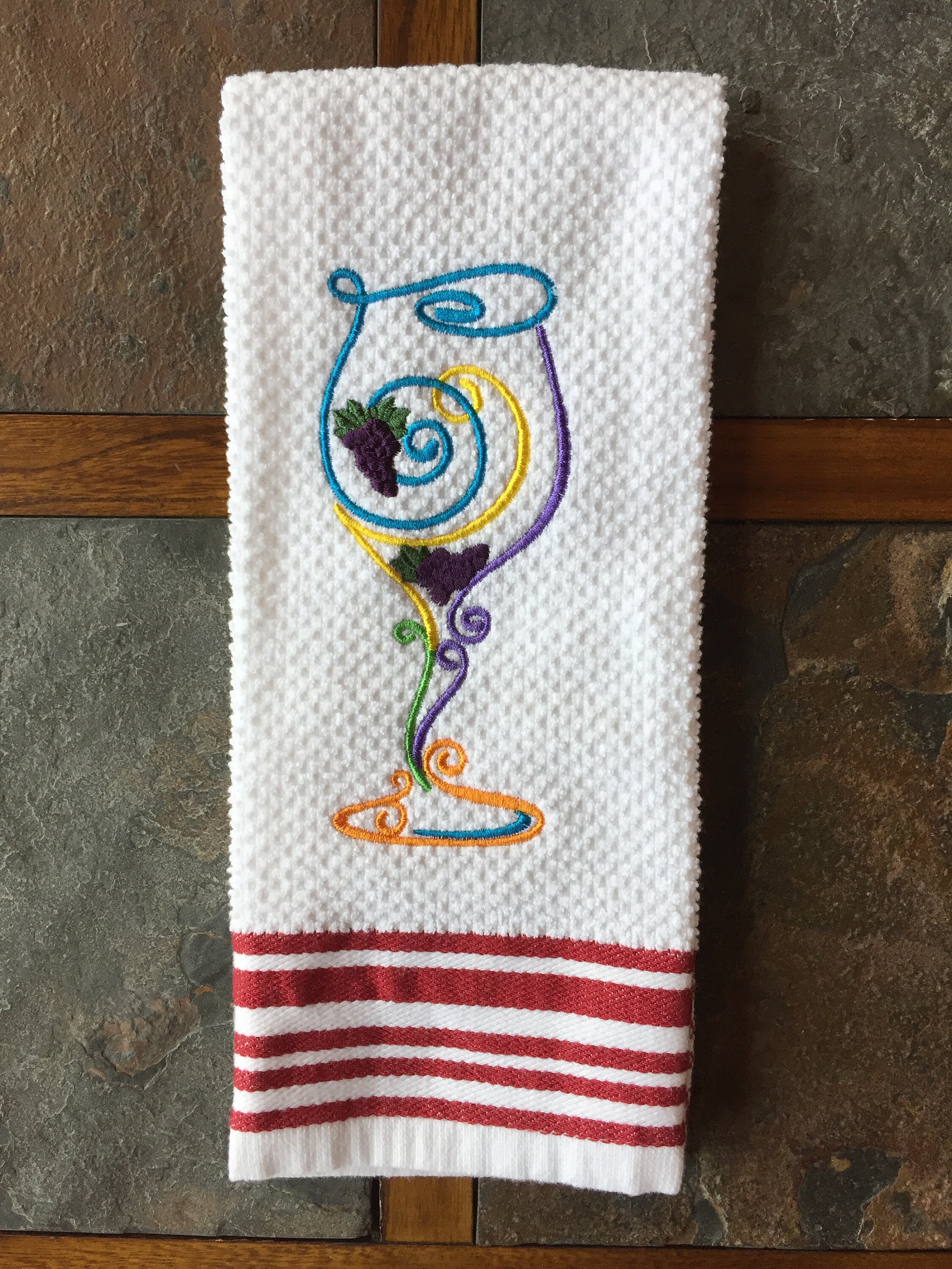 Wine Theme Hand Towel White Towel with Red/Burgundy Stripes Etsy