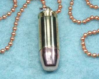 Personalized- 40 Caliber Smith & Wesson Bullet Secret Compartment Keepsake Urn Necklace