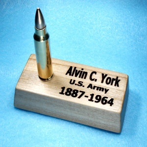Personalized Military Rifle Bullet Funeral Urn for Cremation Ashes on Montana Pine Wood Base-  4 Calibers Available