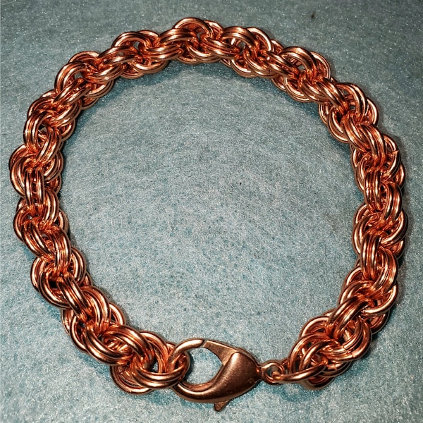 Twisted Double-Link  Therapeutic Bracelet- 14g 7mm Smooth Recycled Copper Rings with Lobster Claw Clasp