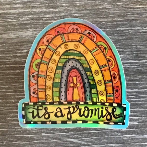 It’s a Promise, Rainbow Holographic Vinyl Sticker, God’s Promise, Laptop, Tablet or Journal Sticker, Encouragement & Inspirational Gift