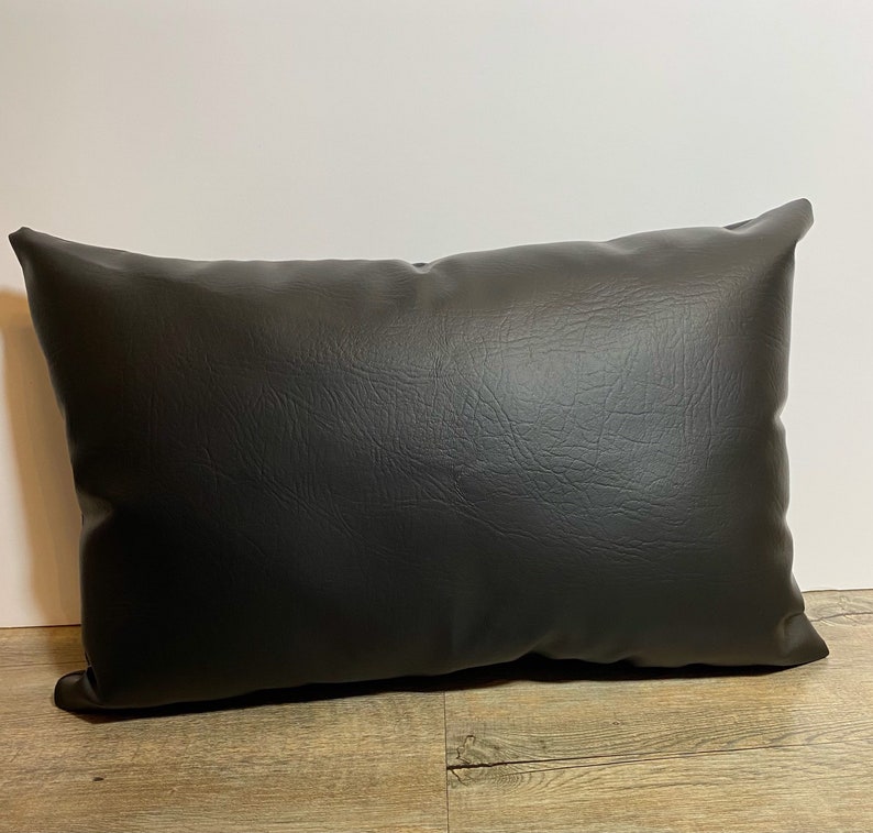 Faux Black Leather Lumbar Decorative Pillow Home Etsy