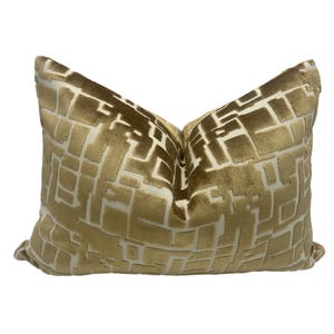 Velvet Gold Pillow-Throw Pillow-Lumbar Pillow-Sofa Pillow-Luxury Pillow- Home Decor -Gold and Cream- 14/20 lumbar Pillow