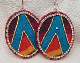 Authentic Native American beaded earrings,  pendleton, teal, red, orange