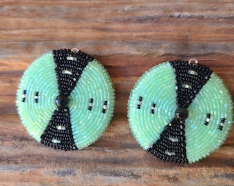 Authentic Native American beaded earrings, sea foam, green, silver, black