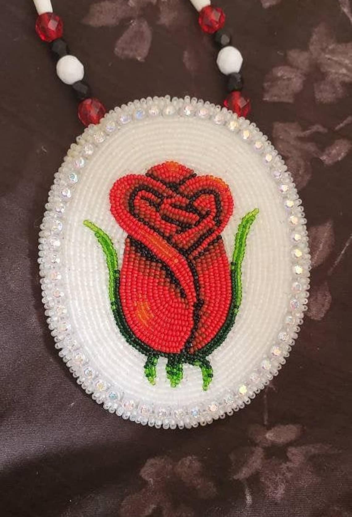 Native American beaded rose medallion necklace Etsy