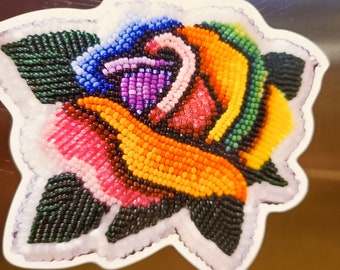 Magnet, Native American beaded rainbow rose