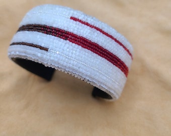 Authentic Native American beaded bracelet, cuff, white, red, black white, unisex