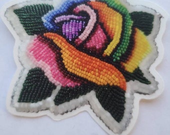 Sticker, Native American beaded rainbow rose