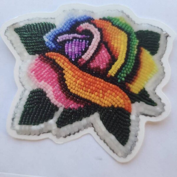 Sticker, Native American beaded rainbow rose