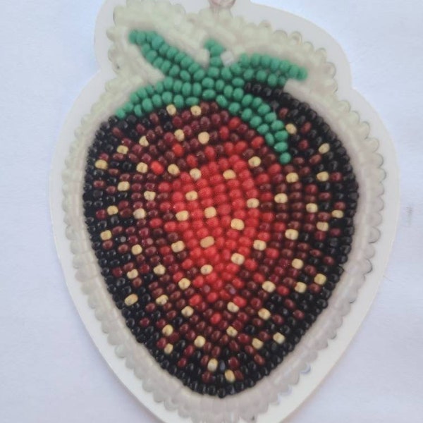 Sticker- Native American beadwork sticker, red, strawberry