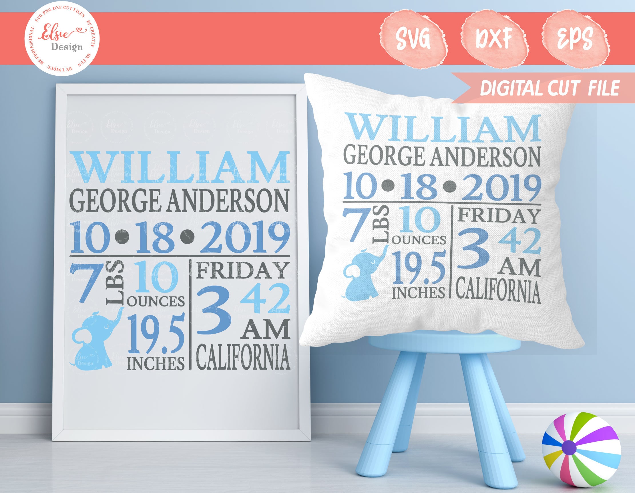 Download Baby Birth Announcement Svg Elephant Birth Stats Svg Baby Etsy