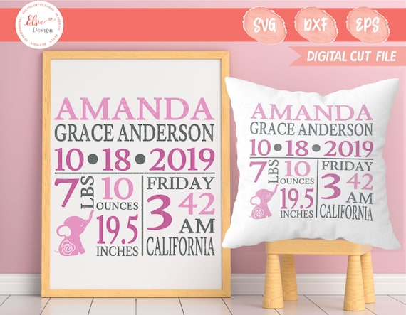 Download Baby Birth Announcement Svg Elephant Birth Stats Svg Baby Etsy