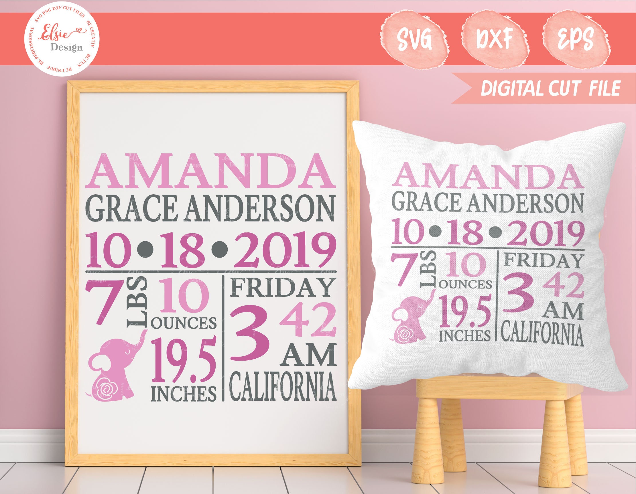 Download Baby Birth Announcement Svg Elephant Birth Stats Svg Baby Etsy