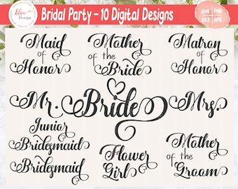Bruids partij SVG | Bruiloft partij SVG | Bruid SVG | Maid of Honor SVG | Bruidsmeisje SVG | Moeder van de bruidegom SVG | De heer en mevrouw SVG | PNG, DXF