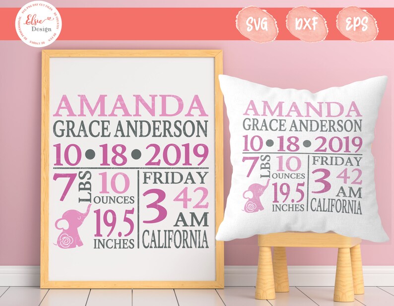 Download Baby Birth Announcement SVG Elephant Birth Stats Svg Baby ...