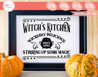 Hexenküche SVG, Halloween-Schild SVG, rustikales Halloween-Schild SVG, Halloween im Landhausstil, Halloween-Wanddeko, Herbstschild