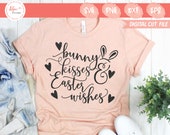 Bunny Kisses Easter Wishes Svg, Easter Bunny Svg, Happy Easter Svg, Kids Easter Shirt Svg, Easter Blessings Svg, Easter Sign Svg, PNG,DXF