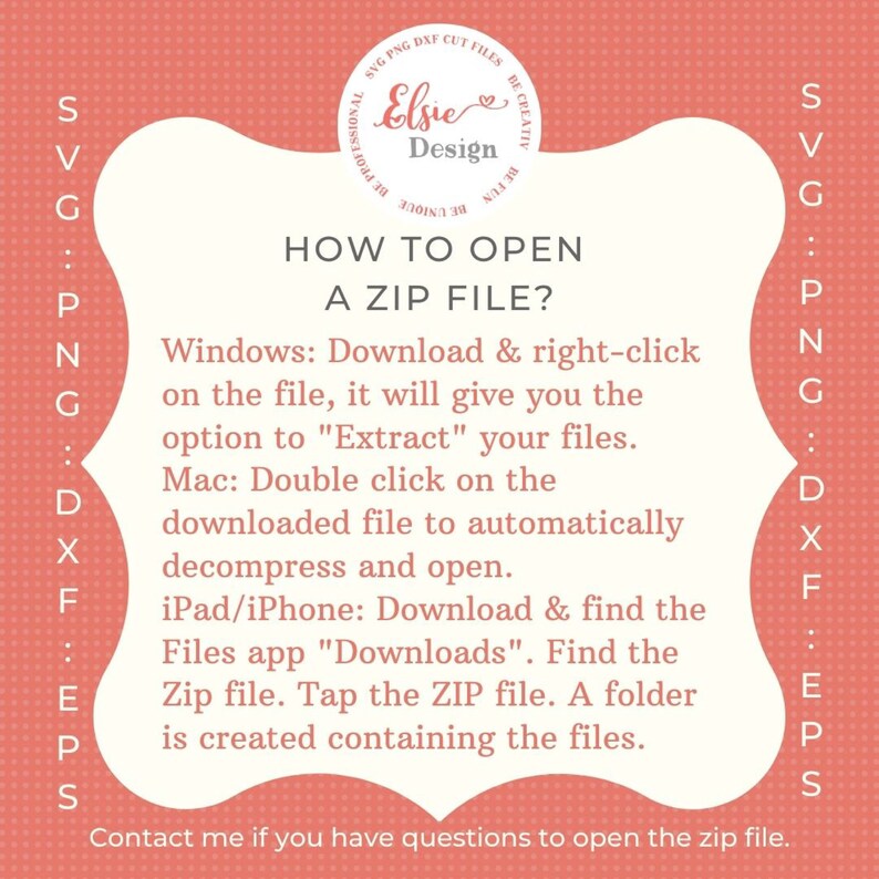 Puede incluir: Un gr&aacute;fico rosa y blanco con el texto "&iquest;C&oacute;mo abrir un archivo ZIP?" e instrucciones sobre c&oacute;mo abrir un archivo ZIP en Windows, Mac, iPad y iPhone.