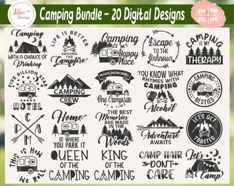 Pacchetto SVG per campeggio, Pacchetto SVG per avventure estive, Vita in campeggio SVG, Secchio da campeggio SVG, Secchio a LED SVG, Campeggiatore felice SVG, Maglietta da campeggio SVG