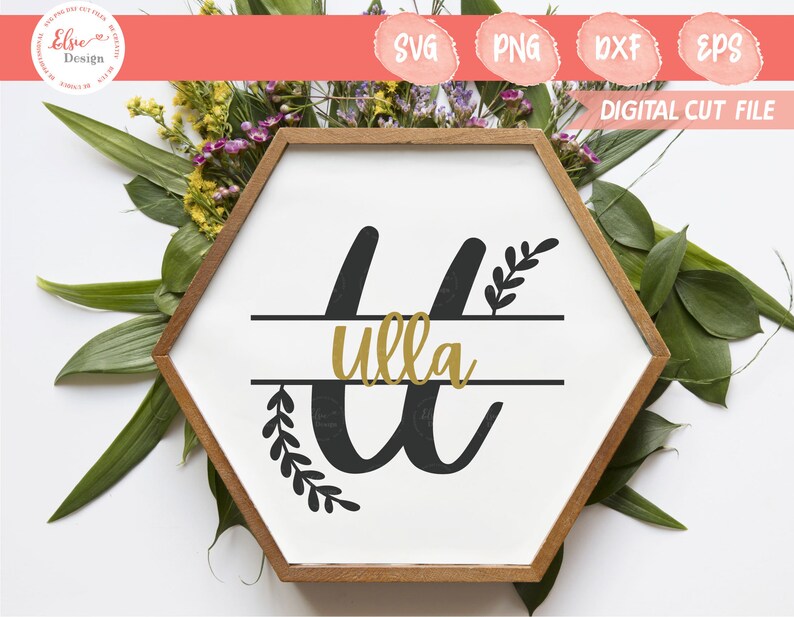 Wreath Split Monogram Svg Split Letter Svg Wedding Monogram Svg PNG DXF Handlettered Split Monogram Letter U Svg Hand Lettered Svg