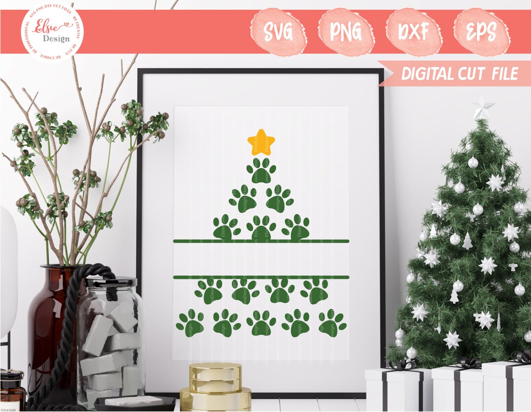 Dog Paw Christmas SVG Dog Christmas Tree Svg Cat Paw Etsy