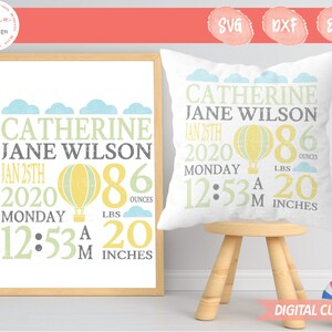Baby Birth Announcement SVG | Hot Air Balloon Birth Stats Svg | Baby ...