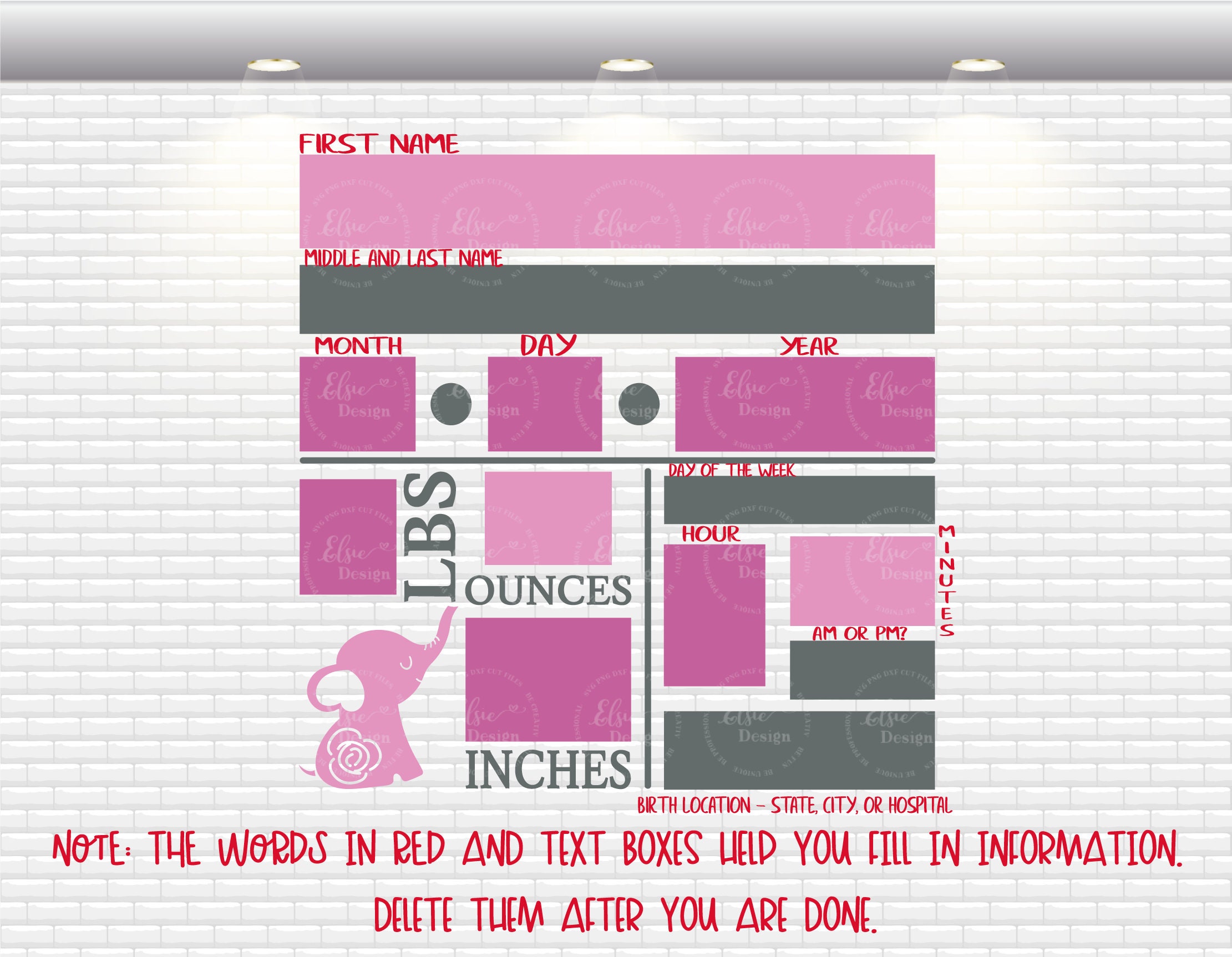 Baby Birth Announcement SVG | Elephant Birth Stats Svg
